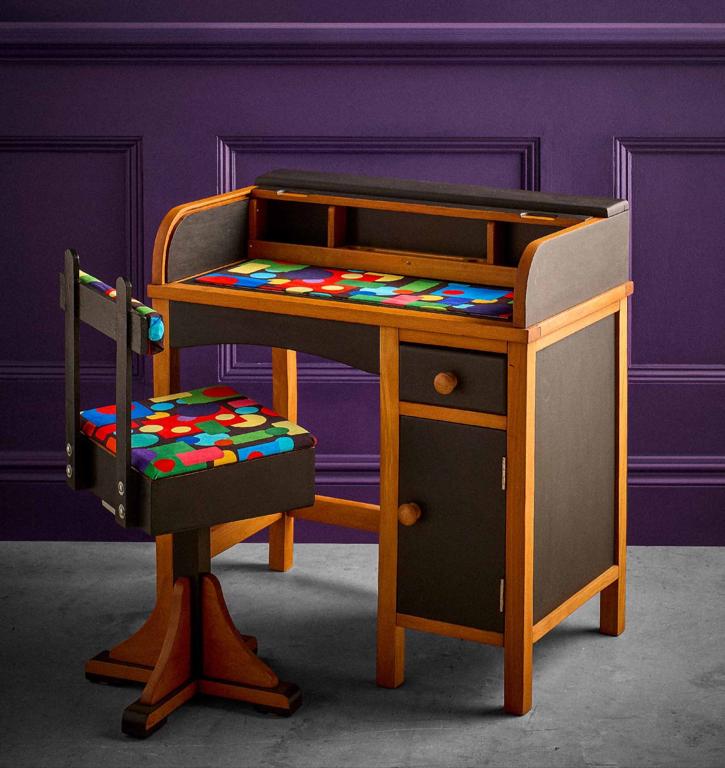 Children’s Roll Top Bureau & Swivel Chair